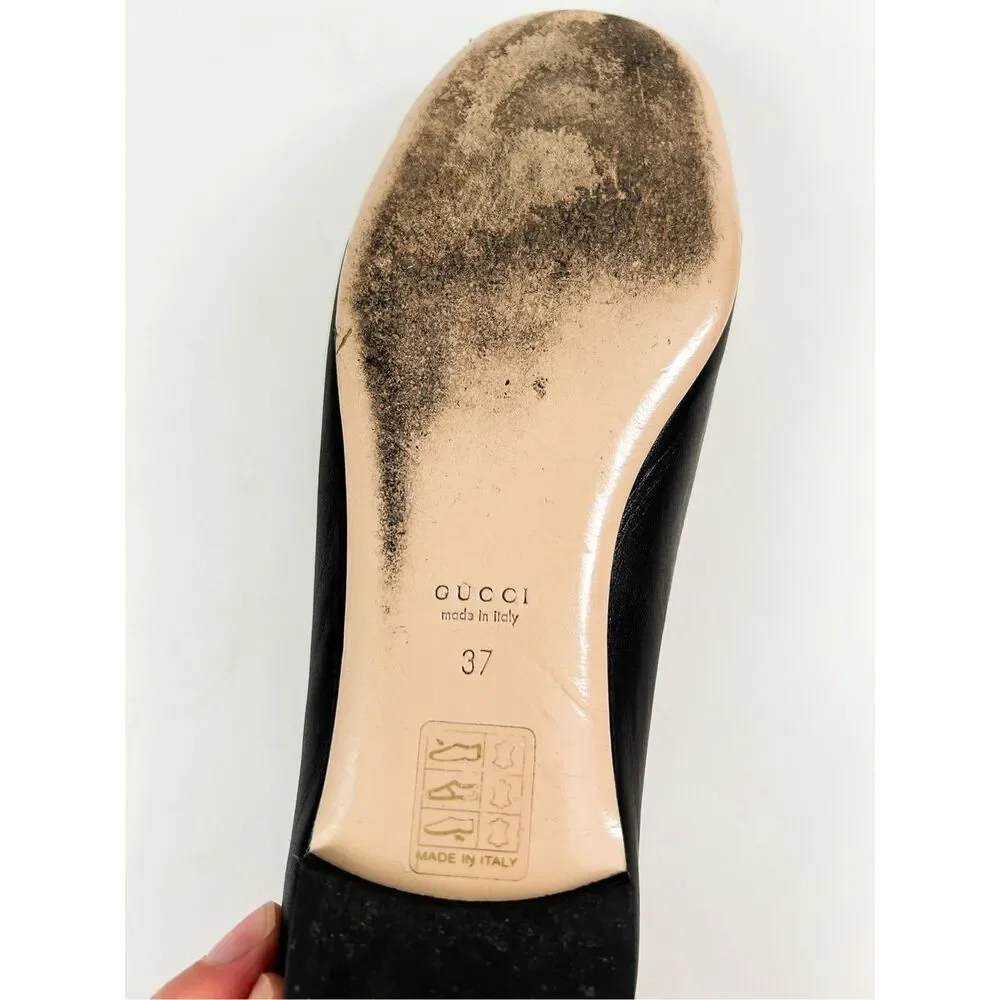 Gucci Black Scalloped Pearl-Embellished Leather Flats